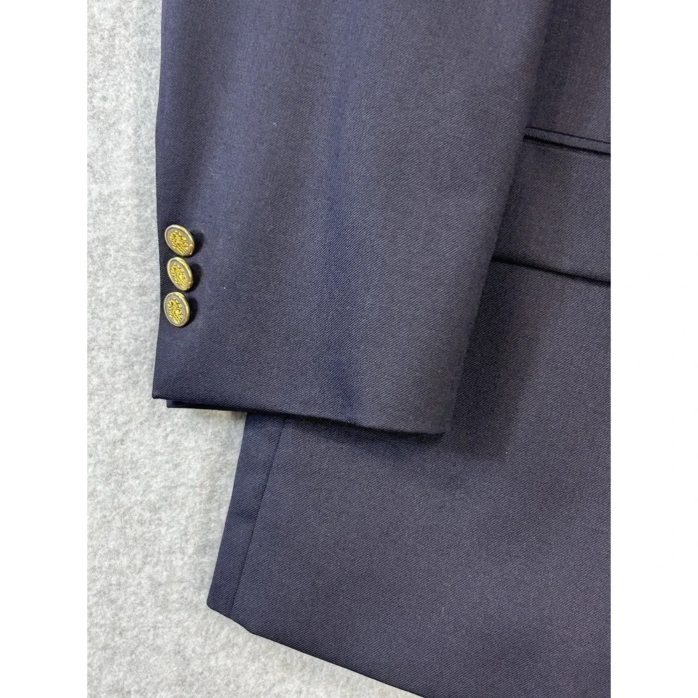 Mens Navy Wool Blazer Gold Crest Buttons 43R Joseph & Feiss 2 Btn Sport Coat